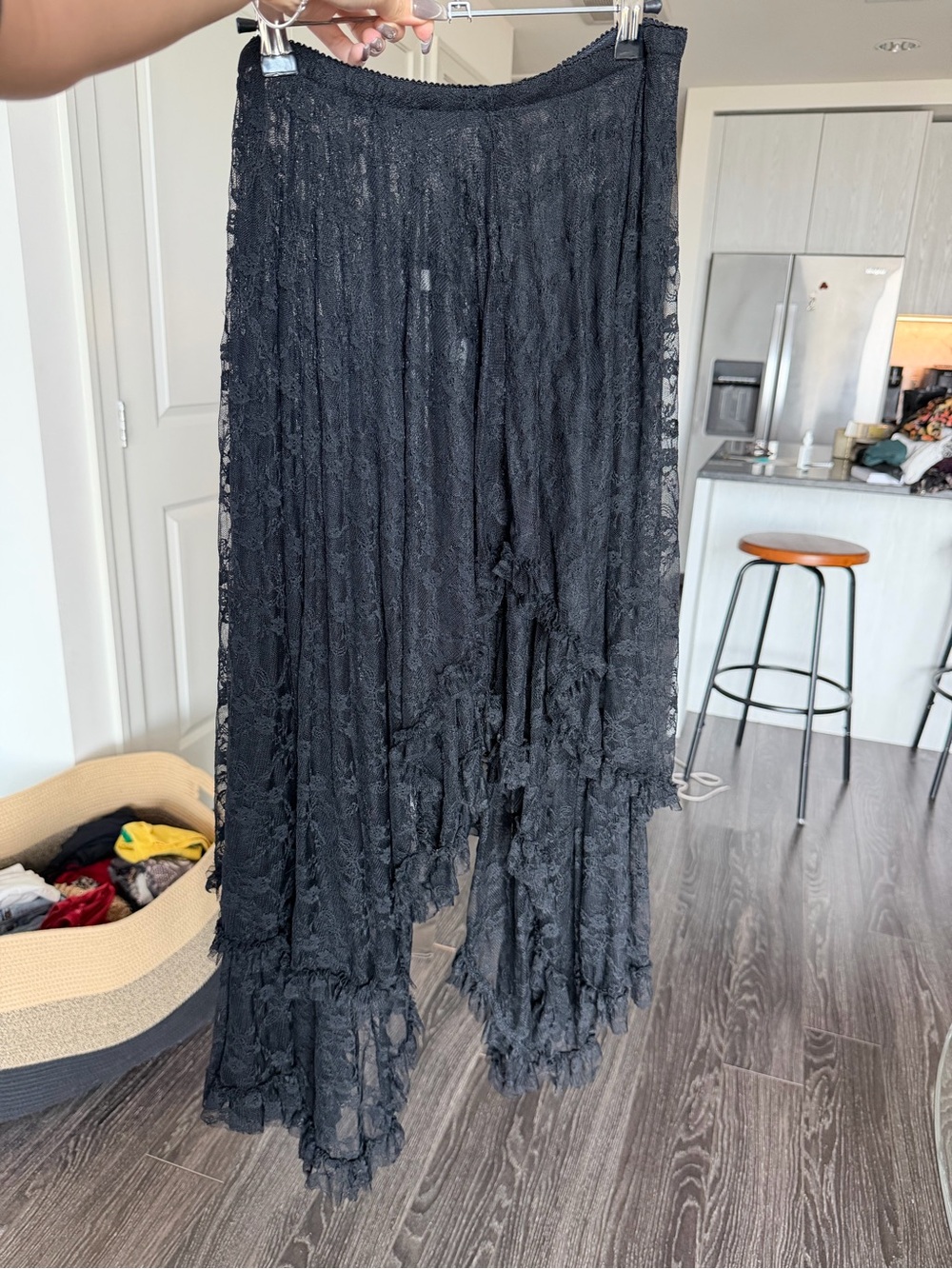 Free People Black Lace Layered Maxi Skirt